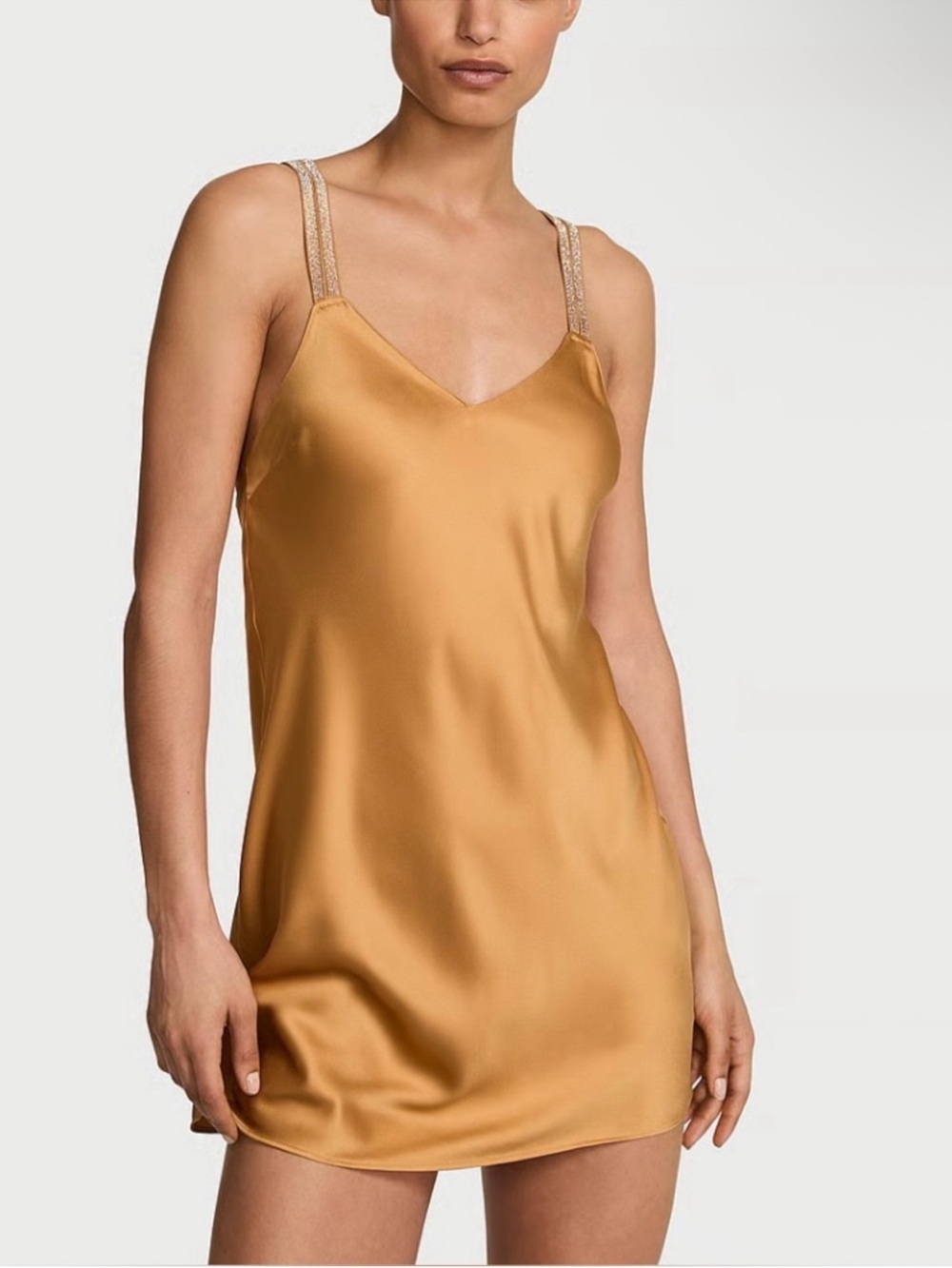 Victoria's Secret Gradient Shine Strap Satin Slip Dress Palomino Gold size Large